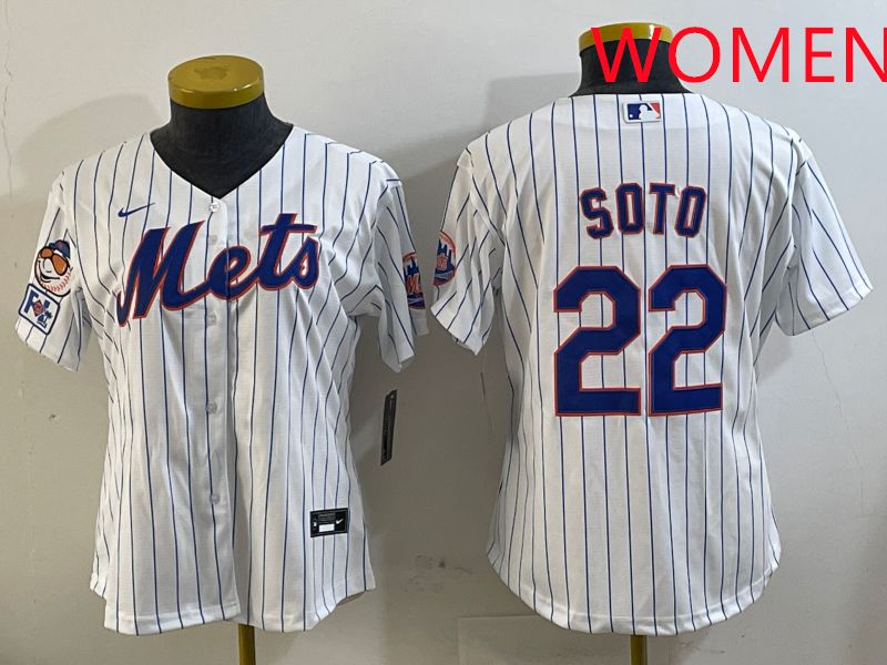 Women New York Mets #22 Soto White Stirpe Game 2025 Nike MLB Jersey style 5->women mlb jersey->Women Jersey